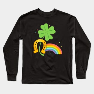 Lucky clover with rainbow and horseshoe Long Sleeve T-Shirt